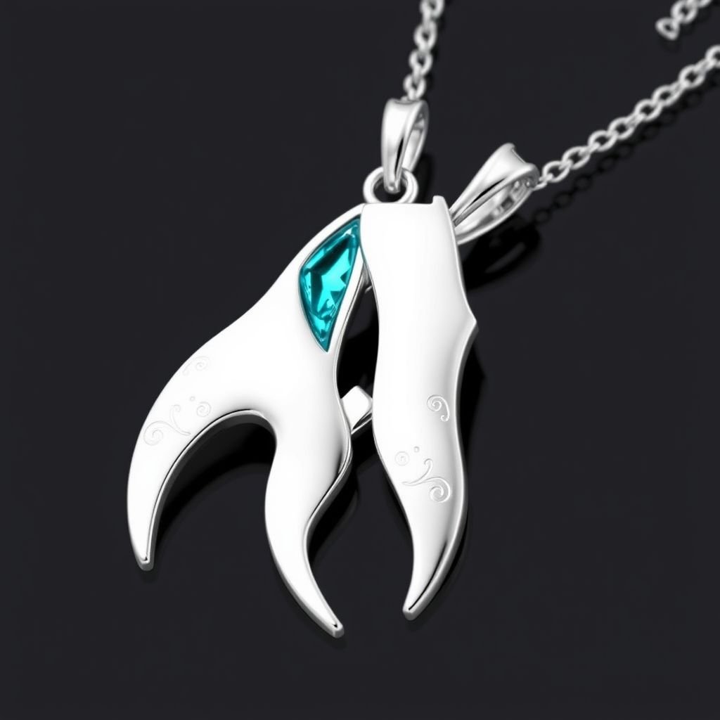 Silver pendant in the shape of figure skating blades . Remove boots and color one blade only of turquoise