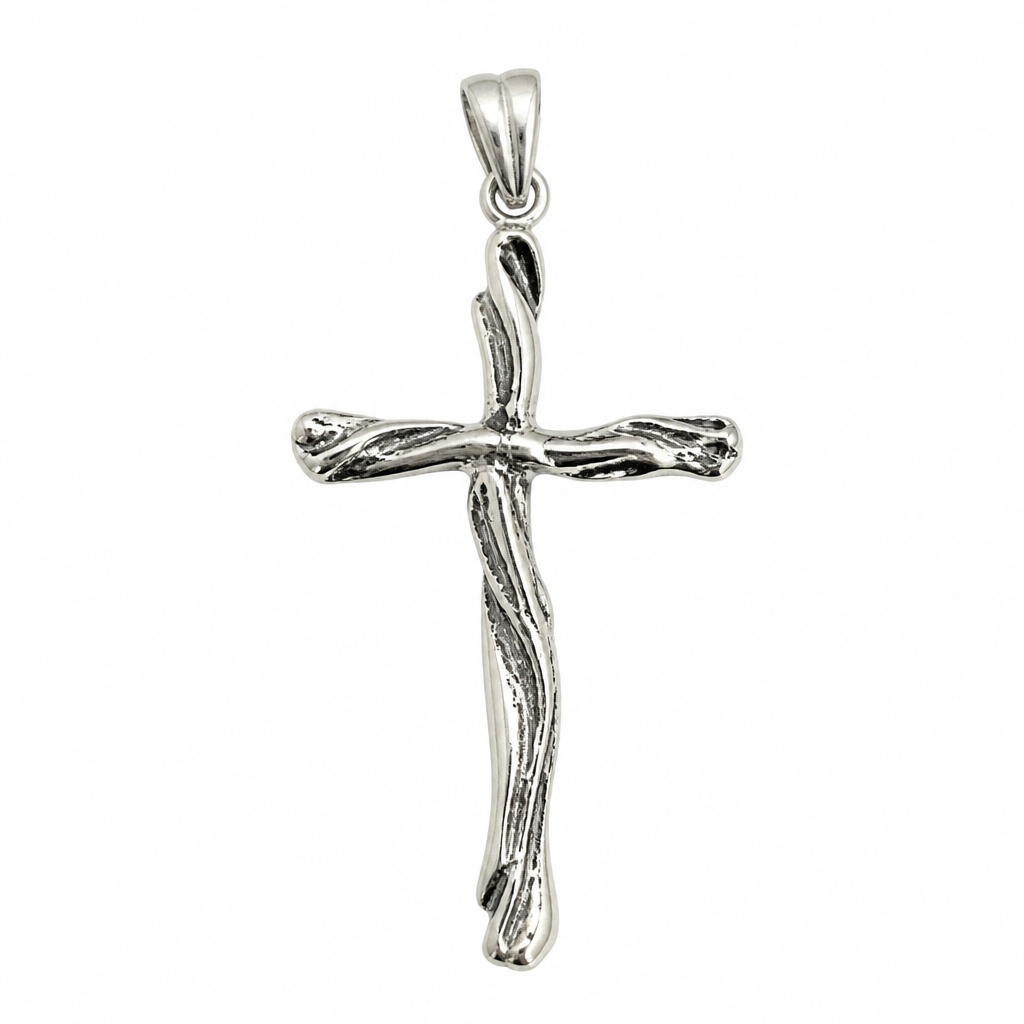 A rustic women's pendant made of silver suitable for daily wear. An extraordinary excellent beautiful delicate and elegant, super modern Cross, without stones, only the Cross without background.
photorealistic jewelry design, A rustic women's pendant made of silver suitable for daily wear. An extraordinary excellent beautiful delicate and elegant, super modern Cross, without stones, only the Cross without background., rustic style, just the design no text