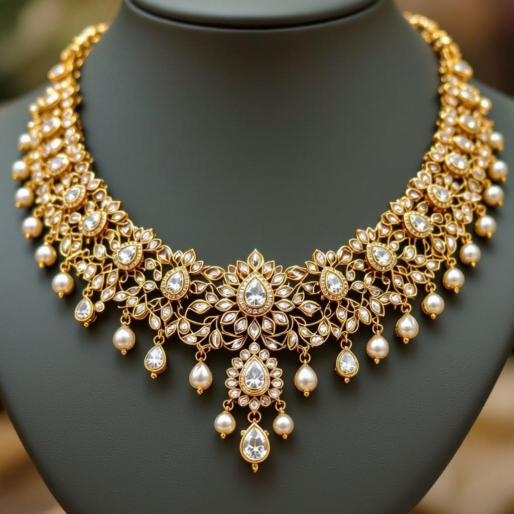 Moissanite kundan necklace for Asian girl