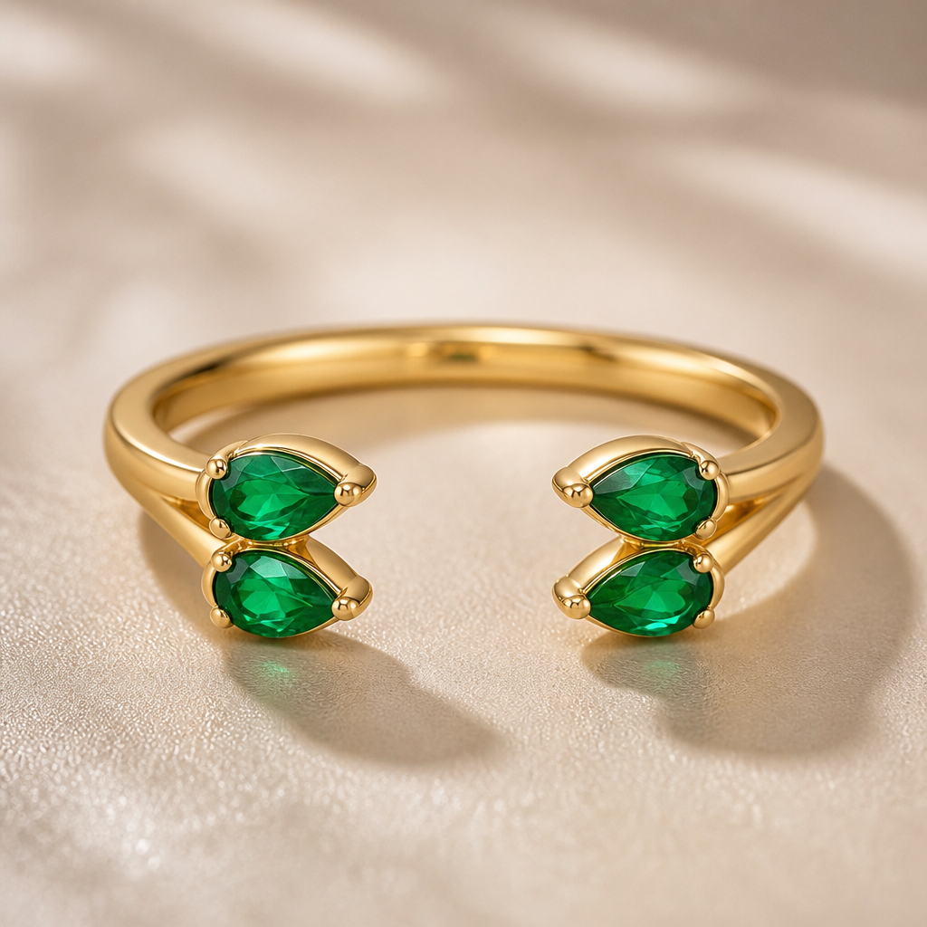 A women's ring. ано далжно быт залатым а сы переди их кансы далжны быт разделени 2 веря и внис и слевай и справай и ани не далжни дахадит друг други их далжно абйидинят зилёный изумрут
photorealistic jewelry design, A women's ring. ано далжно быт залатым а сы переди их кансы далжны быт разделени 2 веря и внис и слевай и справай и ани не далжни дахадит друг други их далжно абйидинят зилёный изумрут, modern style, just the design no text