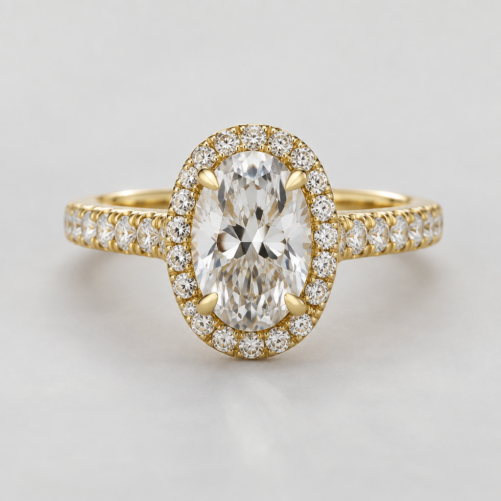 Oval stone with pave stones surrounding
photorealistic jewelry design, Oval stone with pave stones surrounding , modern style, just the design no text