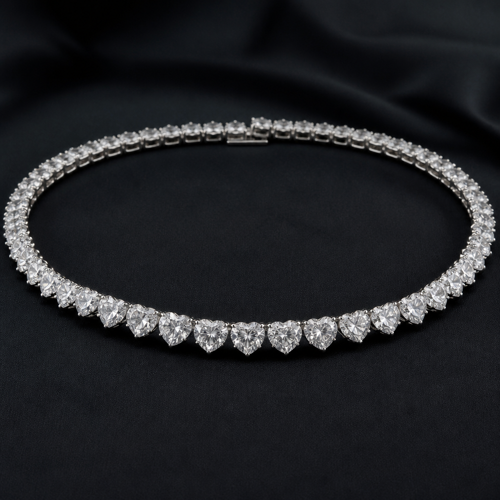 Heart shaped diamonds in choker necklace
photorealistic jewelry design, Heart shaped diamonds in choker necklace, modern style, just the design no text