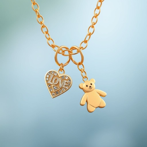 Golden chain with heart and bear keychains