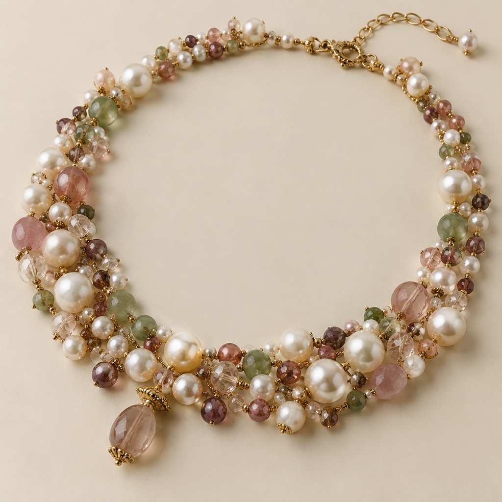 Jewelry made of various beads and pearls
photorealistic jewelry design, Jewelry made of various beads and pearls, just the design no text