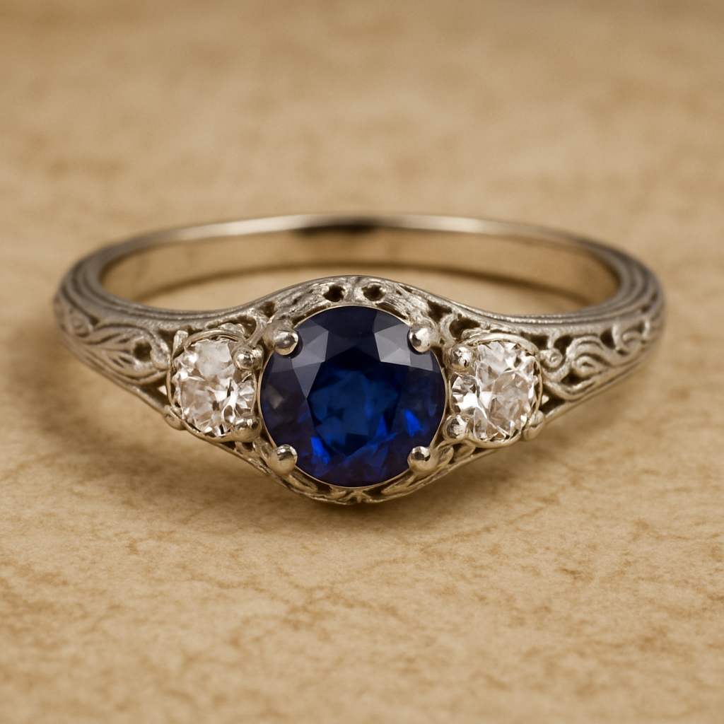 Elegant engagement ring with sapphire and diamonds