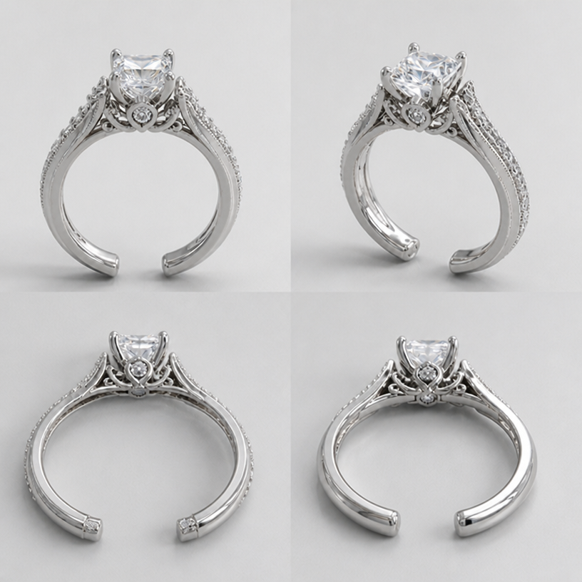 Make it open from the middle onto two sides like its splitting
edit the attached jewelry design with these instructions: Make it open from the middle onto two sides like its splitting. keep it photorealistic, just the design no text