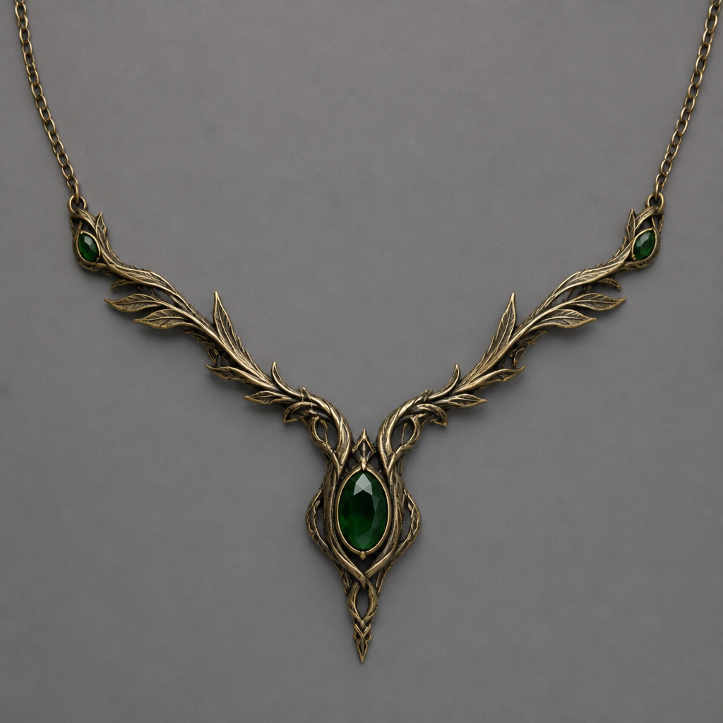 I want a medieval necklace to go with a costume design i have for a magical elf archer
photorealistic jewelry design, I want a medieval necklace to go with a costume design i have for a magical elf archer, medieval style, just the design no text