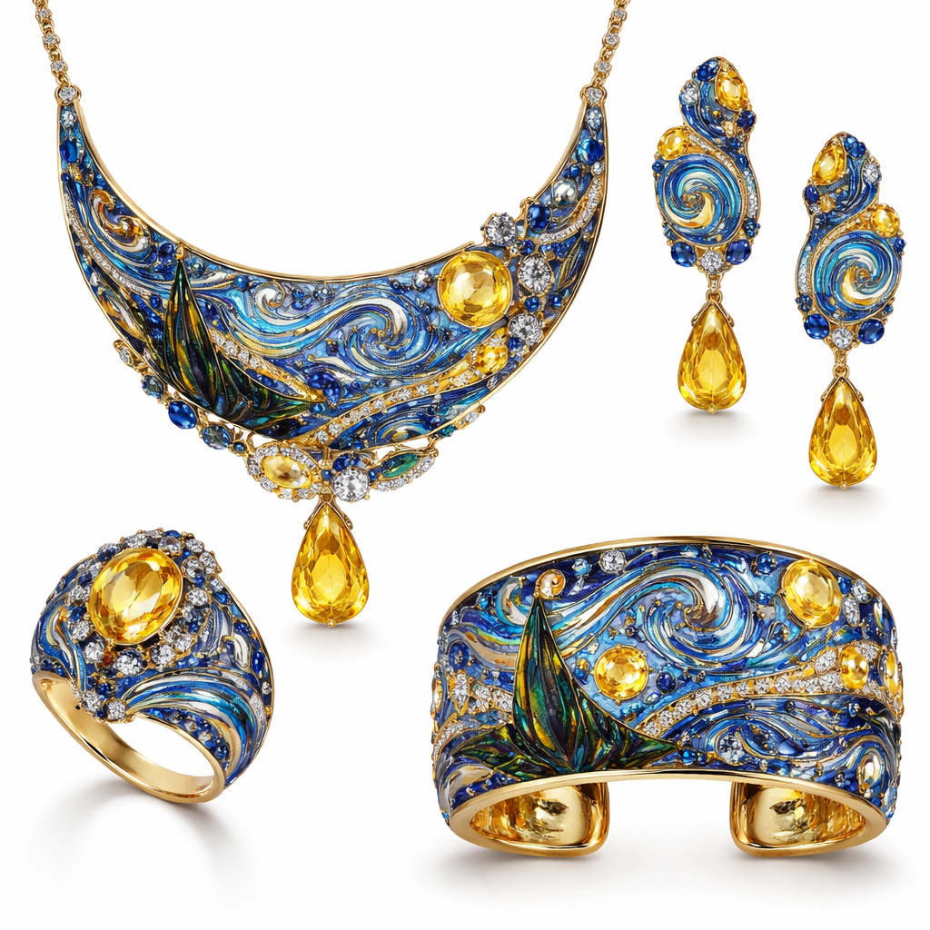 Create Van Gogh inspired jewelry with color enamel and stones