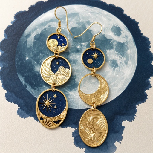 Серьги только в золотом цвете без камней фазы луны длинные серьги плавные формы