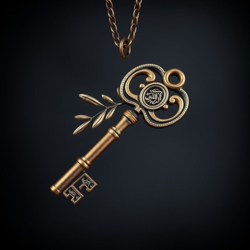 Old skeleton key shape gold and silver tones with olive branch turning on leg and keffieh print on the tip