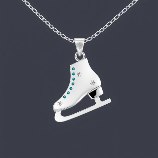 Silver Pendant shape one ice skate with turquoise stripe inside the low thin part blade
