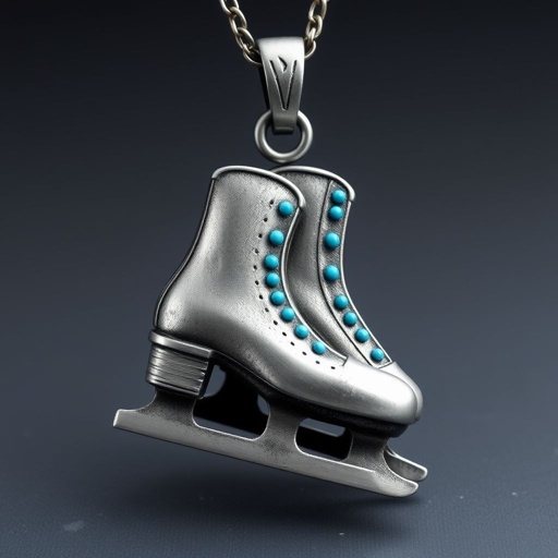 Pendant silver with stylized ice figure skating skates. Remove boots and leave only lowest part of skates. Add turquoise