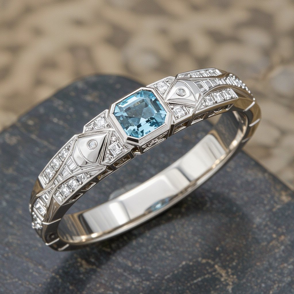 Aquamarine bracelet with pisces/fish motif for man.