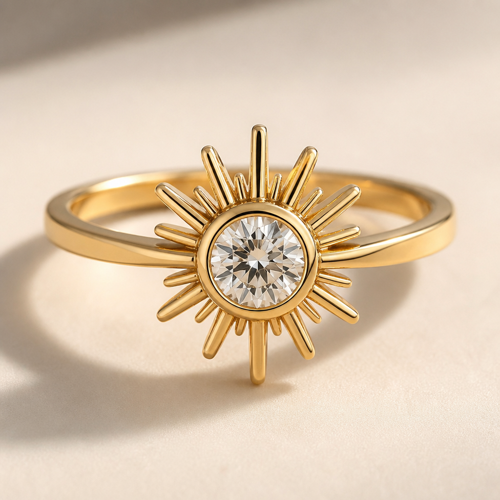 A women's ring. Set sun shain
photorealistic jewelry design, A women's ring. Set sun shain, modern style, just the design no text