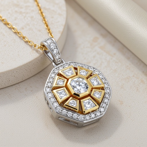 White and yellow gold  Geomatric edgy pendant of diamonds vibes of architectural and edge sthle modern contemporary item