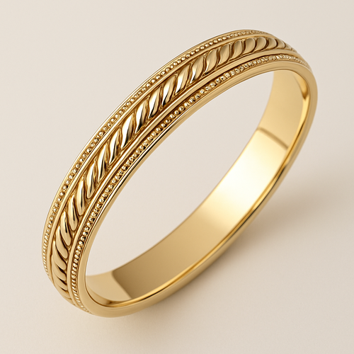 Create a 14k yellow gold bangle with sophisticated detailing