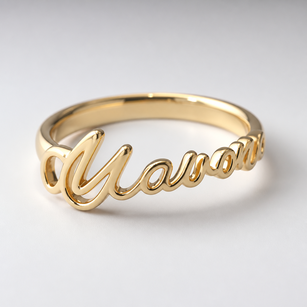 A women's ring. anillo liso con mi nombre Ma. Crisever en letra cursiva
photorealistic jewelry design, A women's ring. anillo liso con mi nombre Ma. Crisever en letra cursiva, modern style, just the design no text