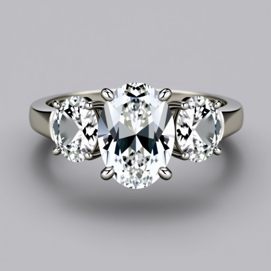 3 stone ring , 2 oval 4ct. Stone, 1 pear shape 3ct. diamond