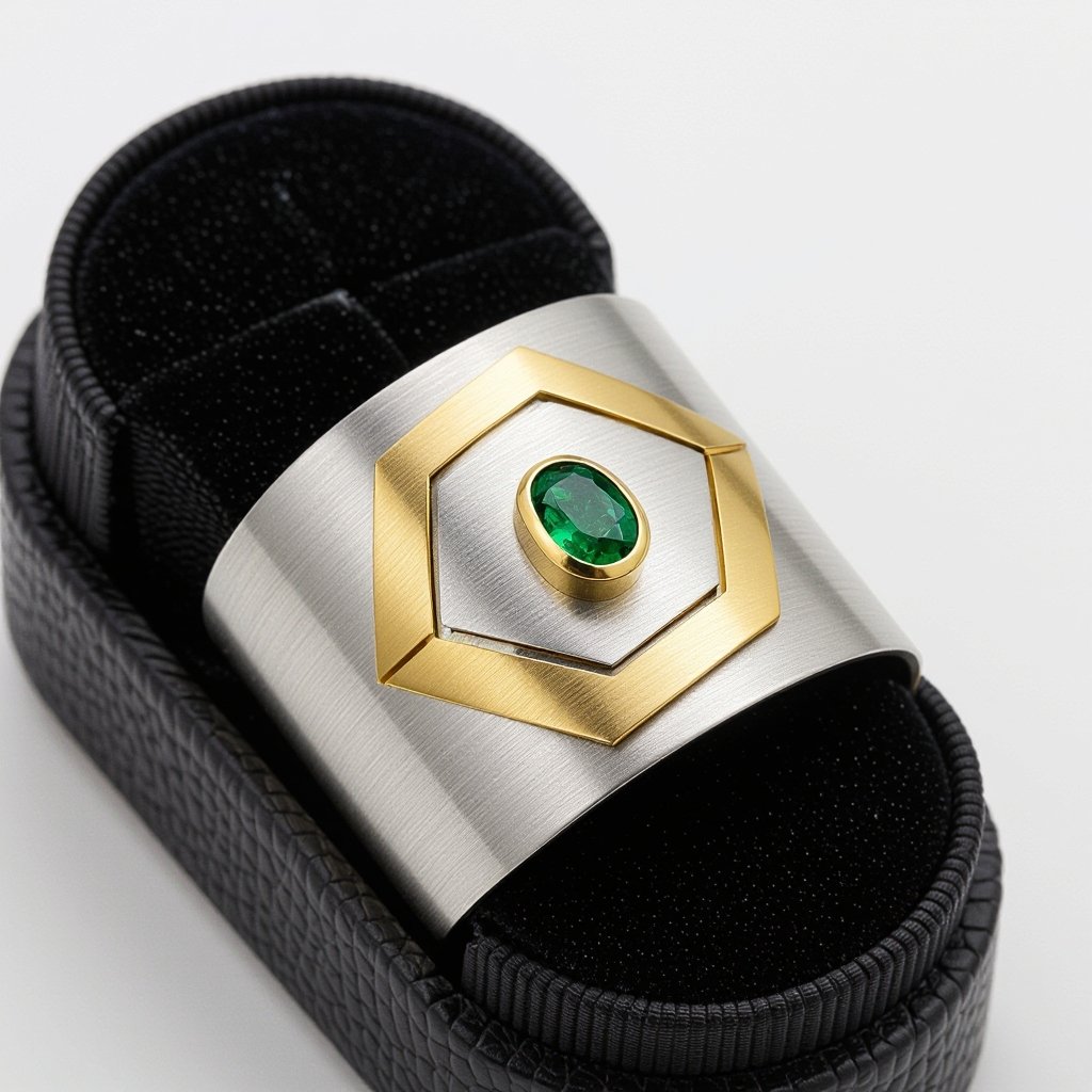 Geomatric Earrings Modern Design a sleek, modern cuff bracelet featuring asymmetrical angles and a polished finish. Use a combination of brushed matte silver and high-shine gold accents for contrast. Incorporate a single, oval-cut gemstone-perhaps a striking emerald-set at an unconventional angle, creating a bold focal point that exudes contemporary elegance and sophistication.