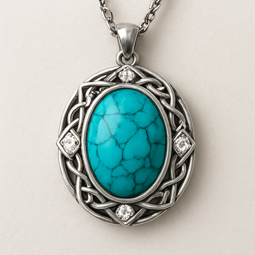 oval turquise pendant usingg pear marquise round diamond