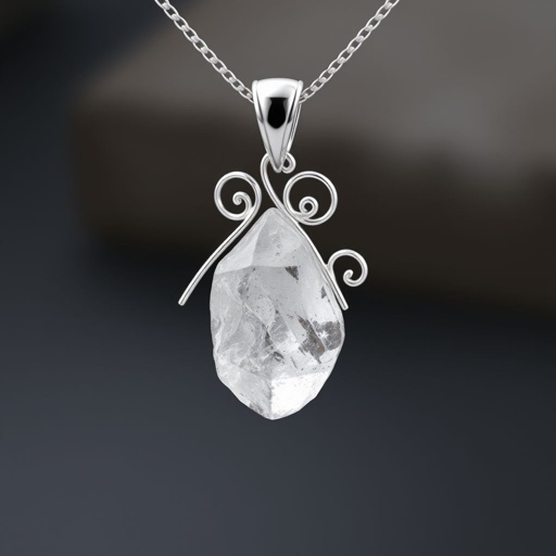 Silver pendant with raw natural gemstone with minimal metal