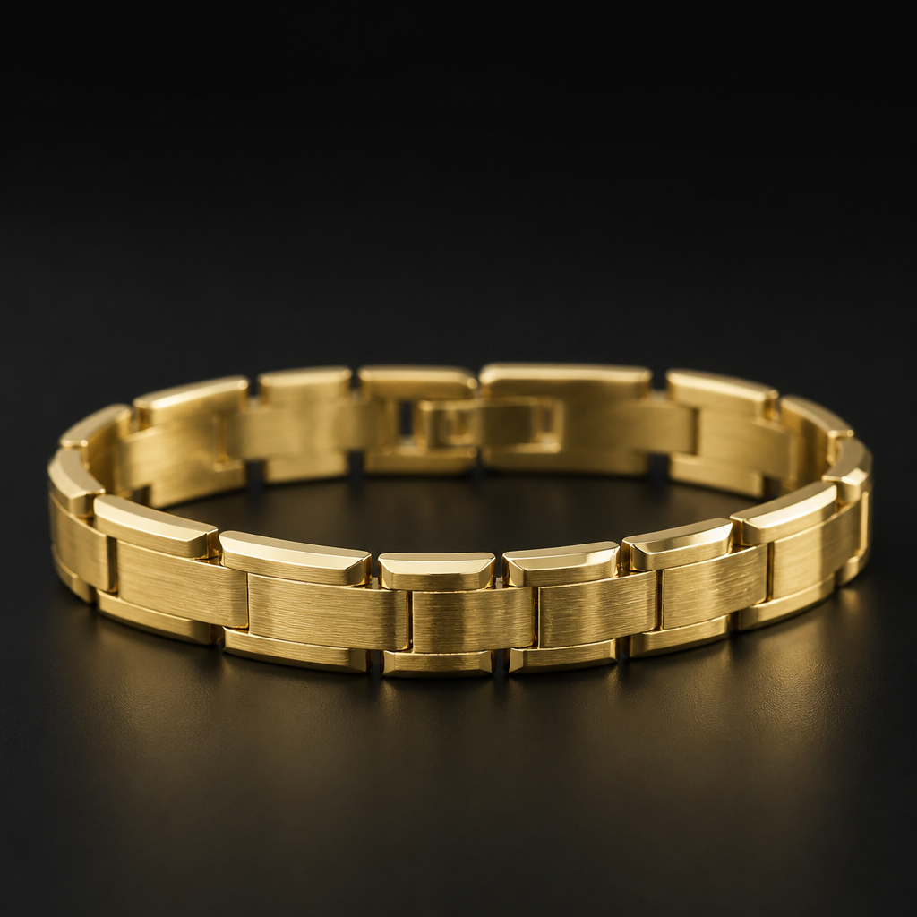A classic men's bracelet made of gold
photorealistic jewelry design, A classic men's bracelet made of gold, classic style, just the design no text