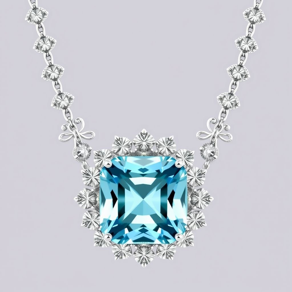 A aquamarine gemstone rose cut and 30 diamond gemstones trillion, with VVS and M carat necklaces