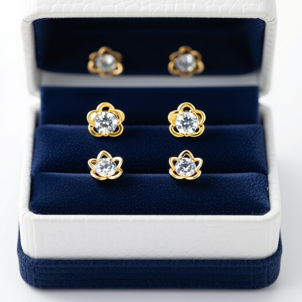 Пуссеты винтовой замок маленький лотос плоский с маленьким фианитом по центру