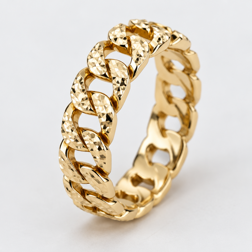 A men's ring. cadena de hombre
using the attached image as a visual reference, create A men's ring. cadena de hombre. photorealistic, just the design no text