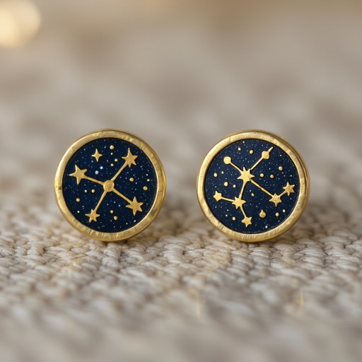 Небольшие золотые матовые серьги в виде созвездия сириус