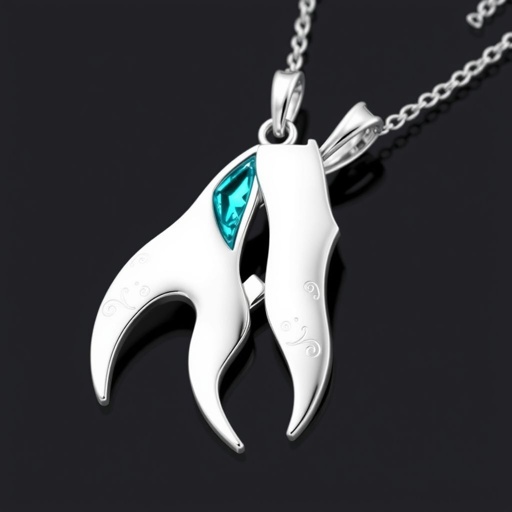 Silver pendant in the shape of figure skating blades . Remove boots and color one blade only of turquoise