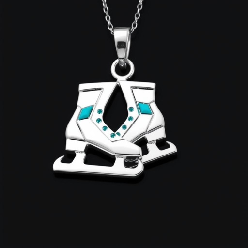 Pendant silver with stylized ice figure skating skates. Remove boots and leave only lowest part of skates. Add turquoise