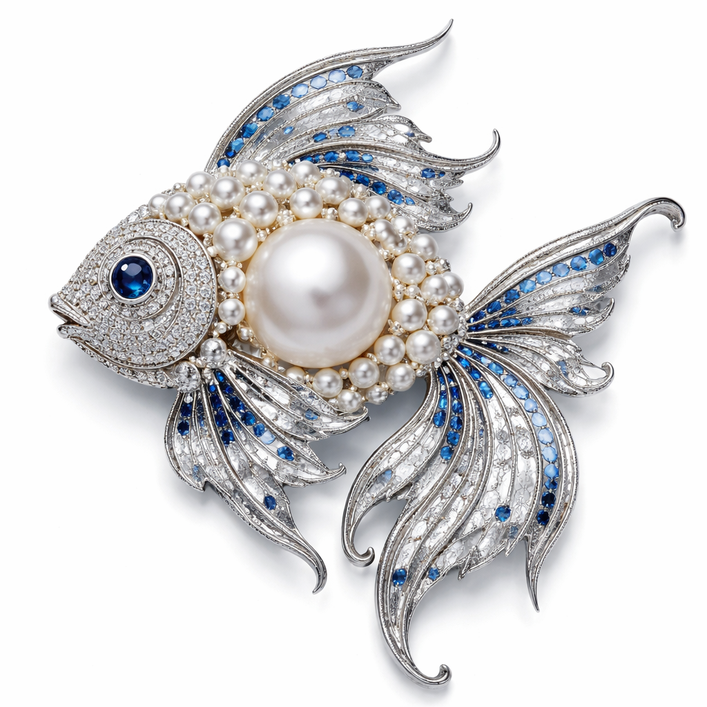 Pearl fish brooch
