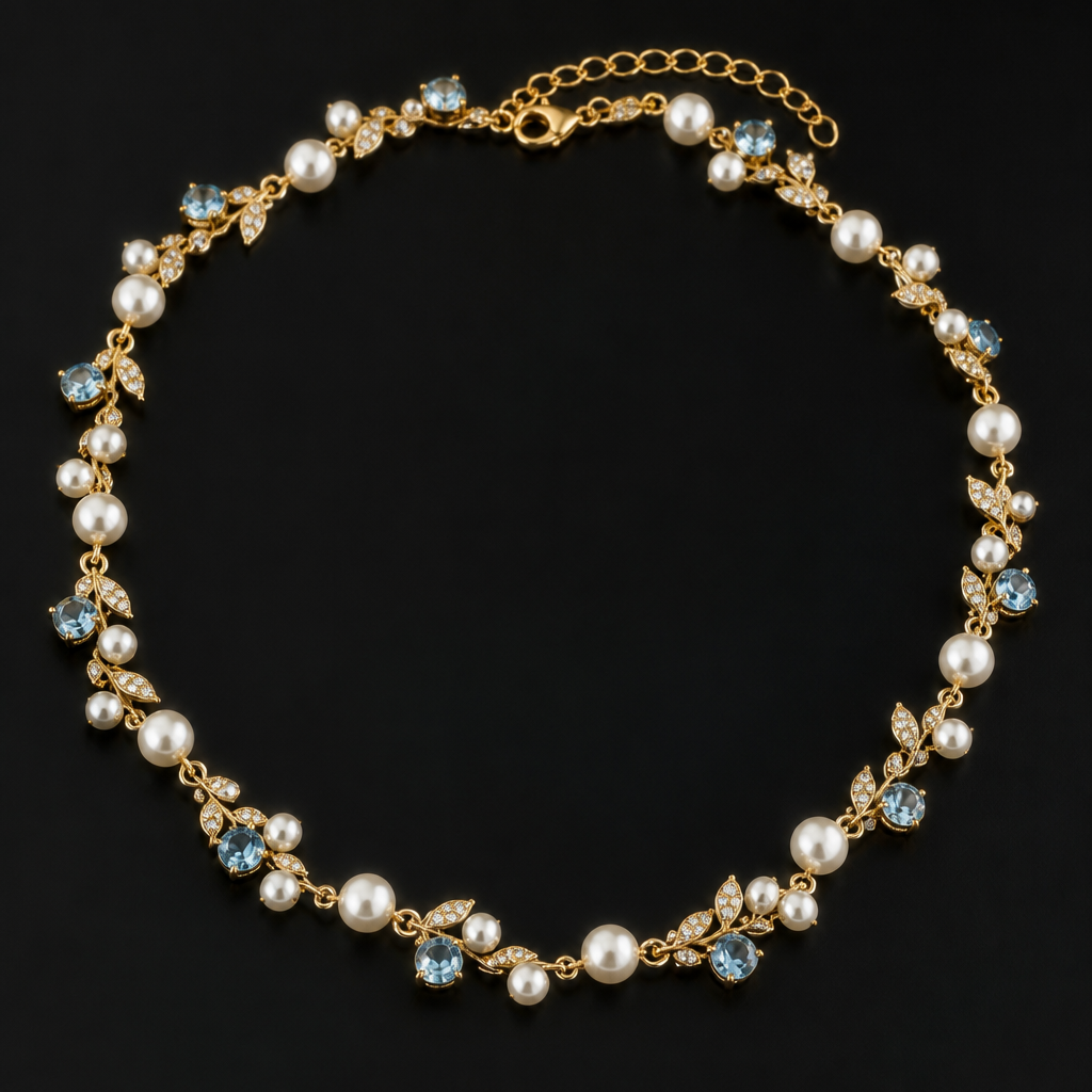 A eternity women's necklace made of gold with pearl and topaz stones suitable for formal, highly ornate, intricate and elaborate, richly detailed. delicado y sencillo
photorealistic jewelry design, A eternity women's necklace made of gold with pearl and topaz stones suitable for formal, highly ornate, intricate and elaborate, richly detailed. delicado y sencillo, eternity style, just the design no text