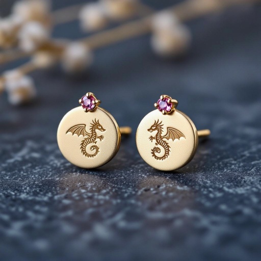 Золотые матовые серьги с изображением дракона узоры и камни мелкие раузтопаз