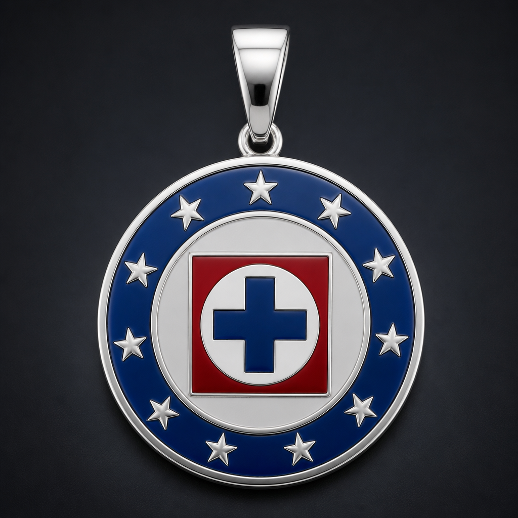 . Refinement: put 10 stars on the pendant and include the name Cruz Azul
photorealistic jewelry design, . Refinement: put 10 stars on the pendant and include the name Cruz Azul, just the design no text