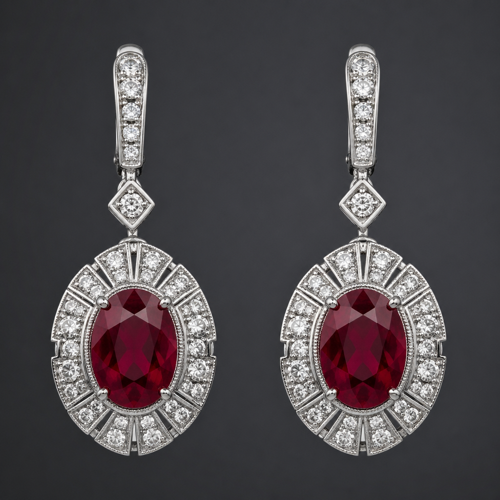 Ruby oval earrings
photorealistic jewelry design, Ruby oval earrings , art_deco style, just the design no text