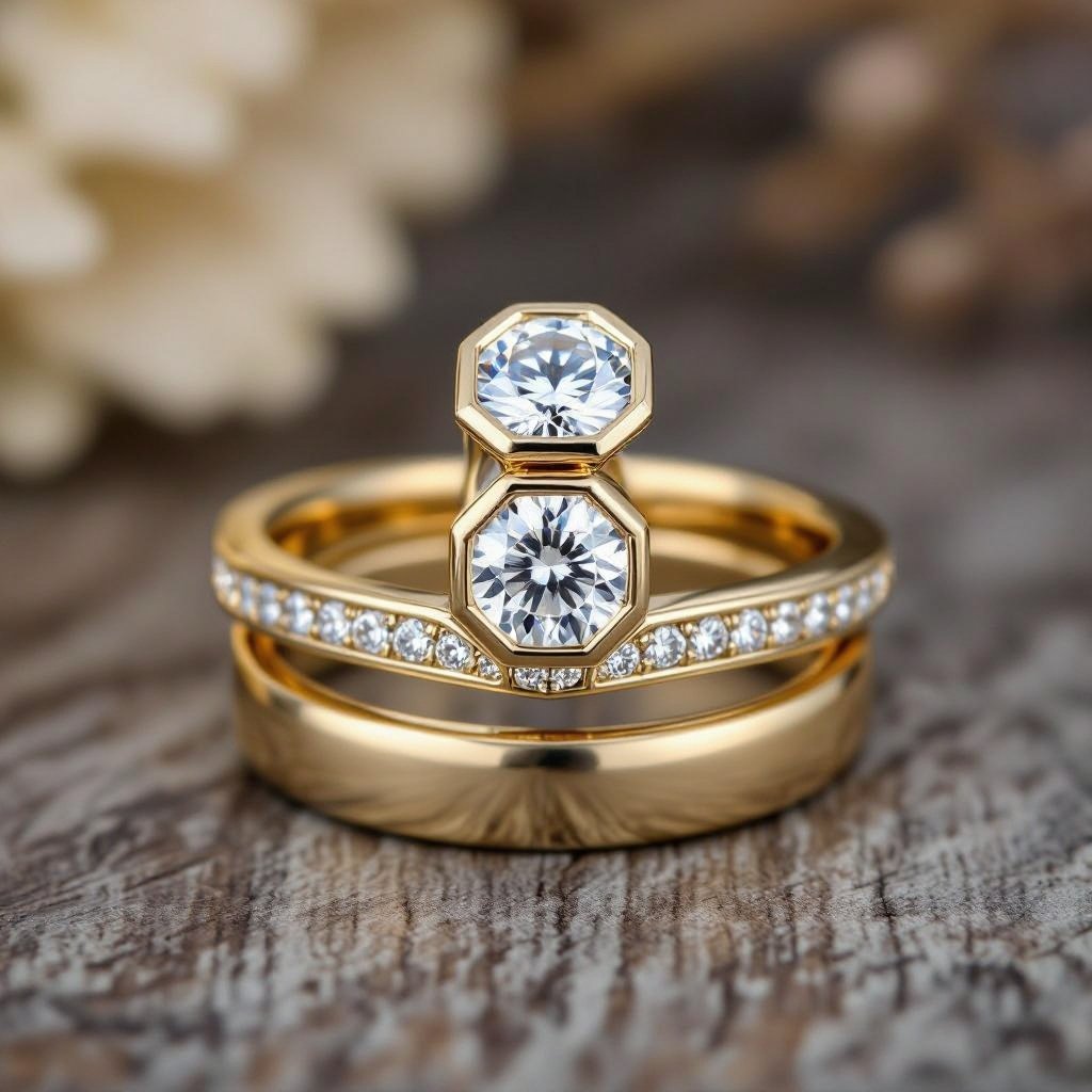 Wedding and engagement ring combo