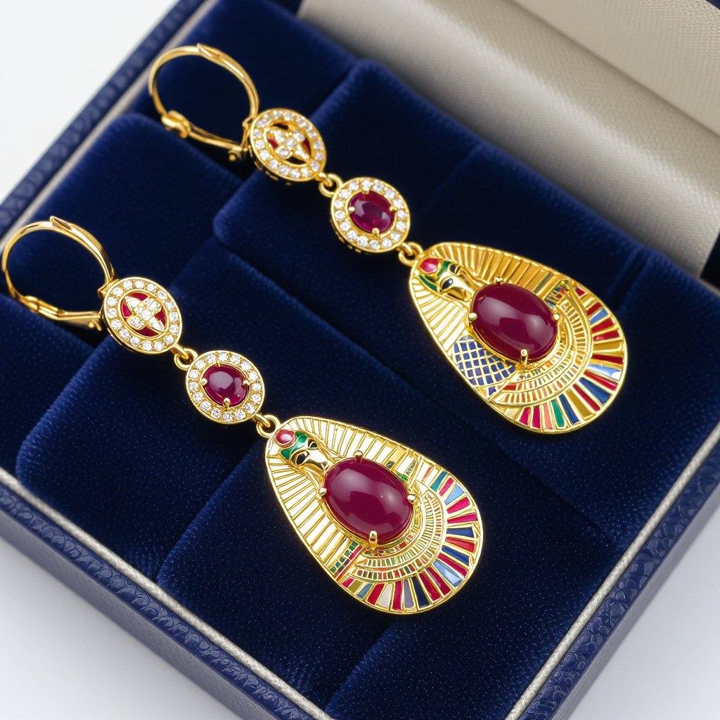 Zotot long earrings with a pendant symbolic image of the Egyptian god Ra symbol of the sun long chains