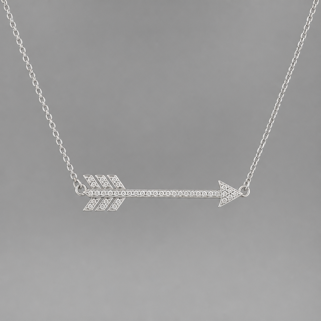 A women's necklace made of silver. Flèche en lihne fine remplit de diamand
photorealistic jewelry design, A women's necklace made of silver. Flèche en lihne fine remplit de diamand, modern style, just the design no text