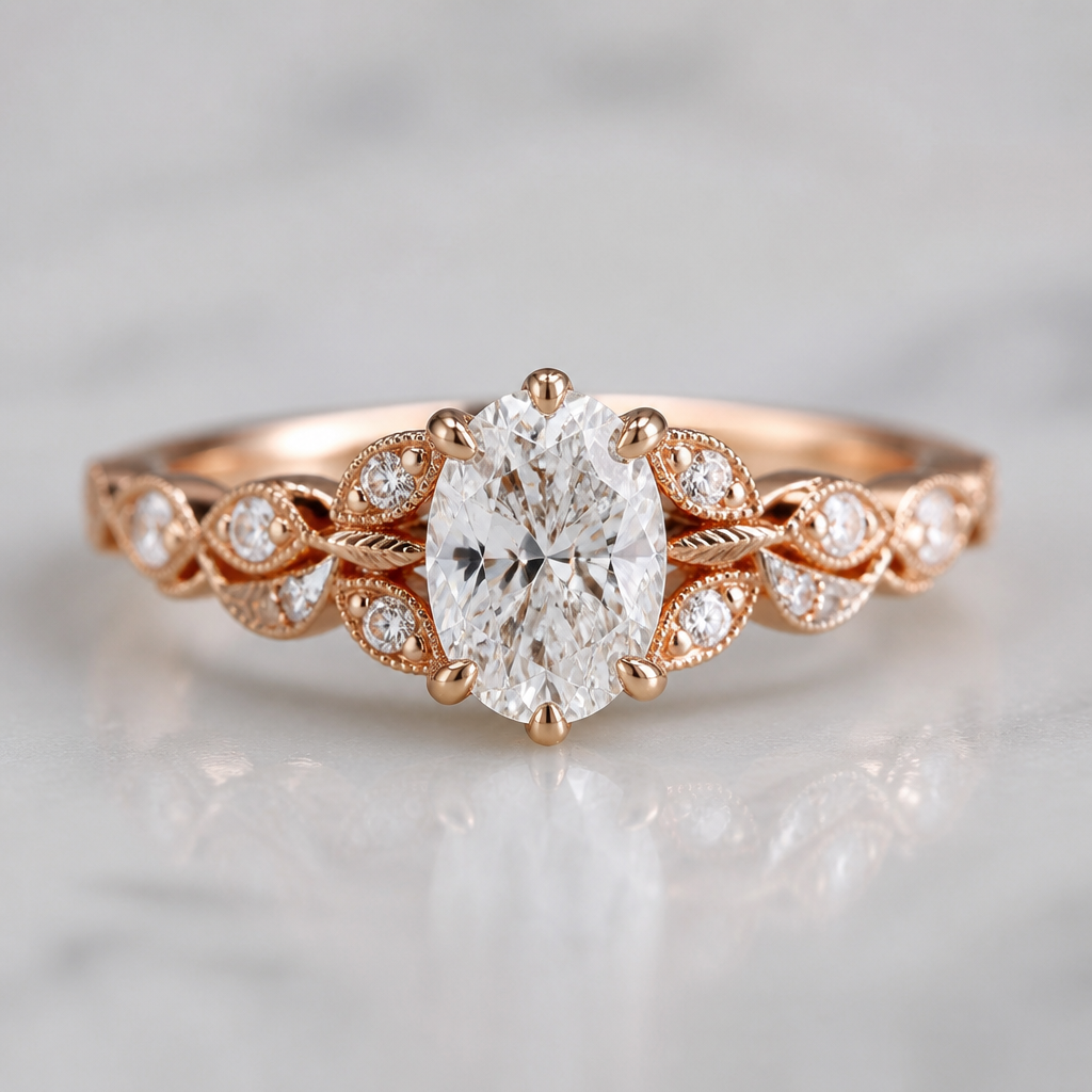 A minimalist women's ring with diamond stones suitable for wedding, highly ornate, intricate and elaborate, richly detailed. A 0.70-carat oval diamond is used as the center stone.
photorealistic jewelry design, A minimalist women's ring with diamond stones suitable for wedding, highly ornate, intricate and elaborate, richly detailed. A 0.70-carat oval diamond is used as the center stone., minimalist style, just the design no text