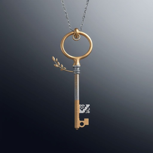 Old skeleton key shape gold and silver tones with olive branch turning on leg and keffieh print on the tip