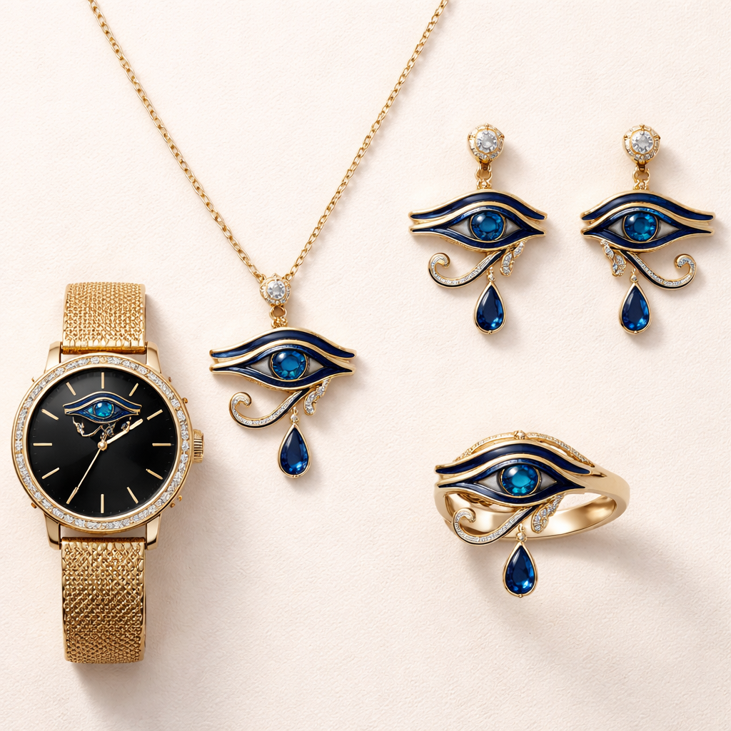 emirate eye of urus blue dark Egypt simple set earing watches neckles full set miniature