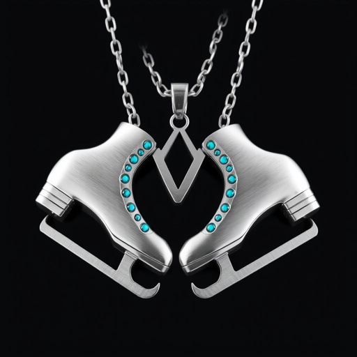Pendant silver with stylized ice figure skating skates. Remove boots and leave only lowest part of skates. Add turquoise