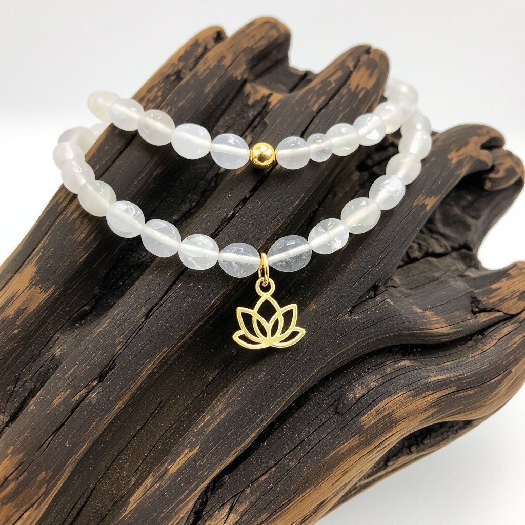 Чокер из натурального необработанного кварца неровной формы бусины с золотой маленькой подвеской в форме лотоса