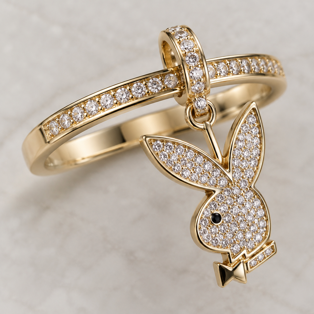 A women's ring. Playboy bunny pendant
photorealistic jewelry design, A women's ring. Playboy bunny pendant, modern style, just the design no text