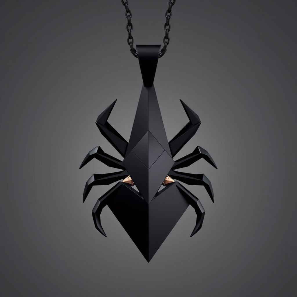 Geomatric pendant scorpionof architectural and modern shapes and black color 