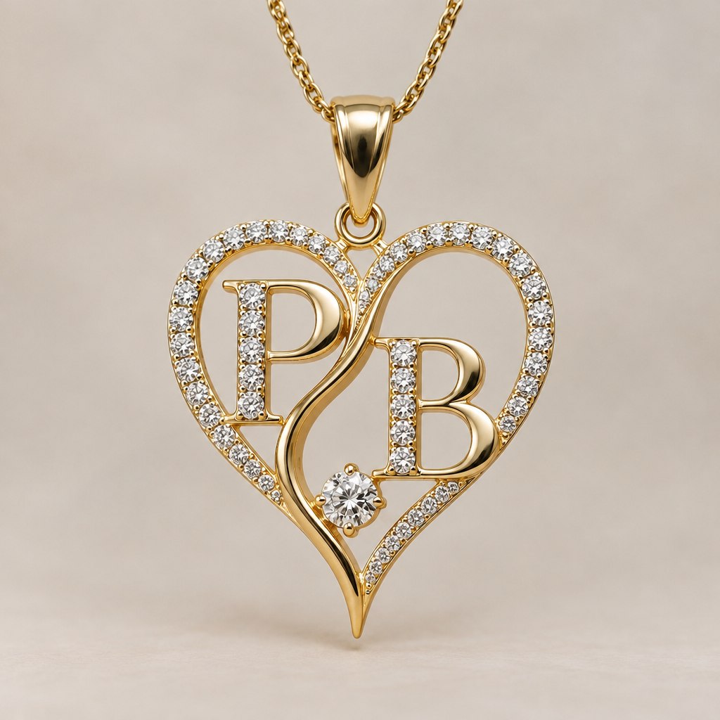 A women's pendant. P B IN HEART SHAPE pendent
photorealistic jewelry design, A women's pendant. P B IN HEART SHAPE pendent, modern style, just the design no text