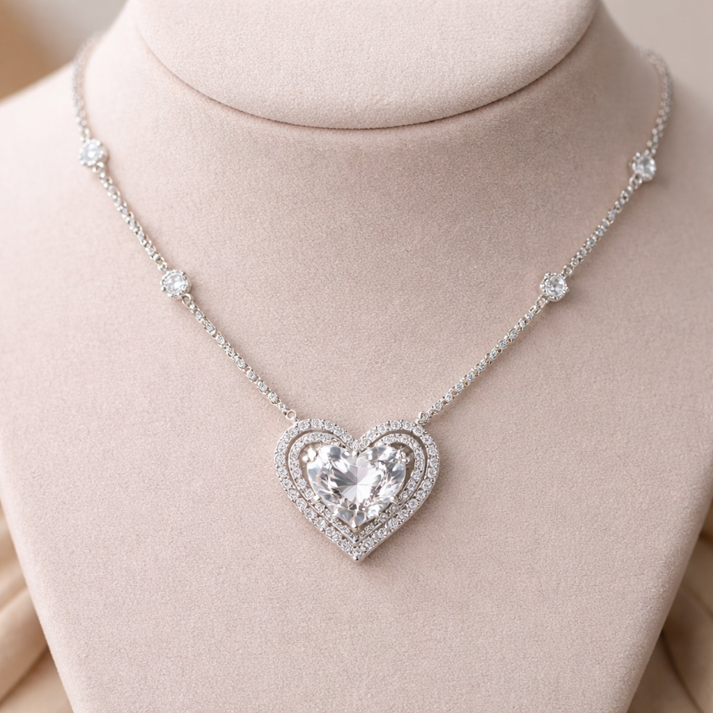 A women's necklace. a beautiful heard necklace with beautiful embroiding and looks common and fancy at the same time
A women's necklace. a beautiful heard necklace with beautiful embroiding and looks common and fancy at the same time, modern style