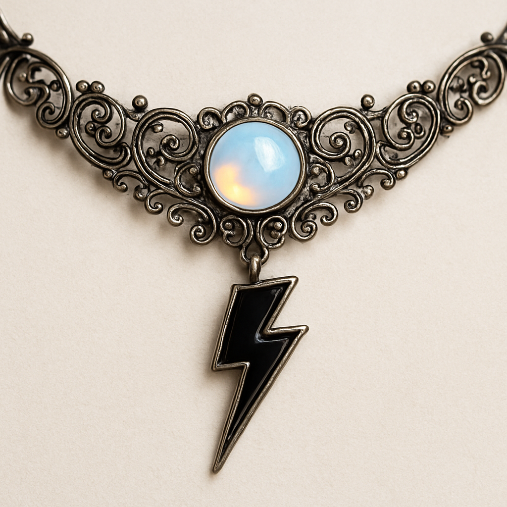 Opalite and onyx lightening bolt collar